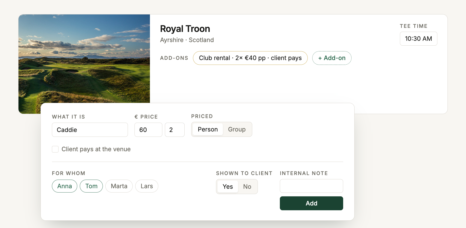 An add-on on a course: what it is, the price, who it is for and whether the client sees it